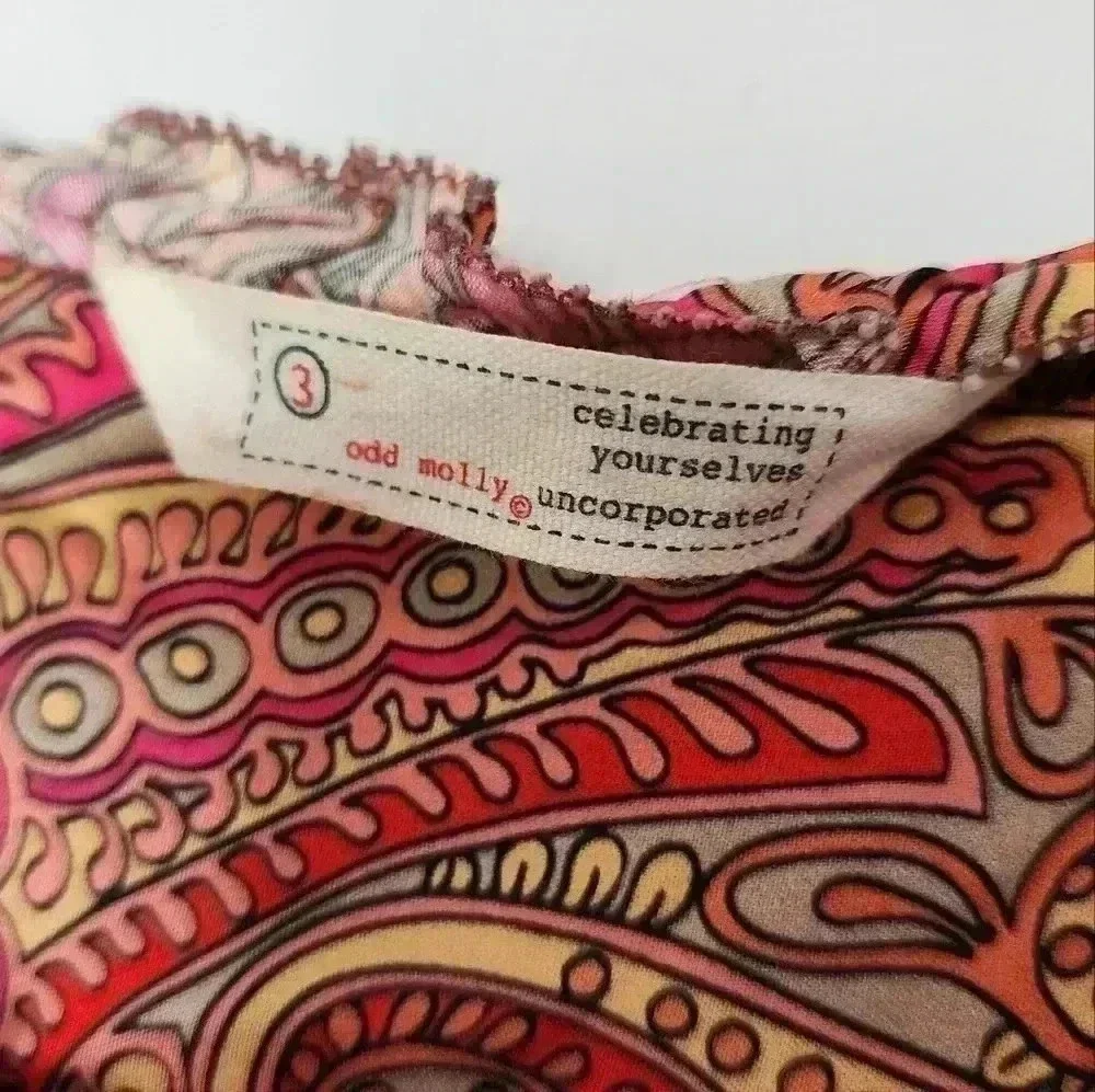 Odd Molly Deep Groove Garden Dress Size 3 / Large Pink Paisley Silky Viscose - Picture 4 of 7